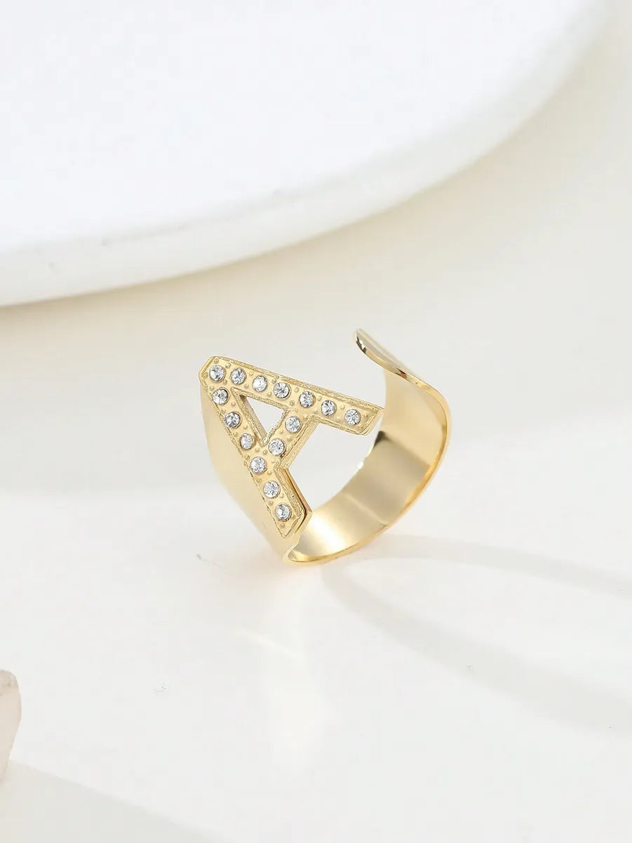 Retro Roman Style Letter Stainless Steel Plating Inlay Zircon 18k Gold Plated Open Rings