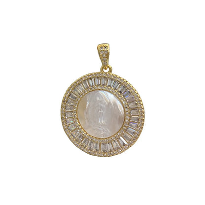 Retro Roman Style Round Zircon Shell Copper Wholesale Charms