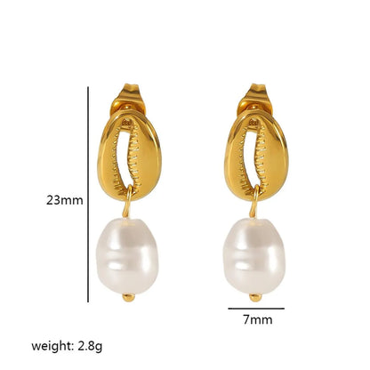 304 Stainless Steel 18K Gold Plated Retro Roman Style Polishing Plating Shell Bracelets Earrings Necklace