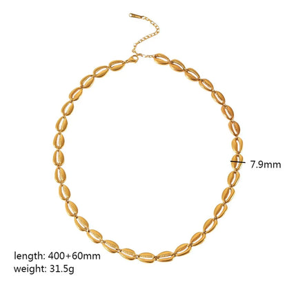 304 Stainless Steel 18K Gold Plated Retro Roman Style Polishing Plating Shell Bracelets Earrings Necklace