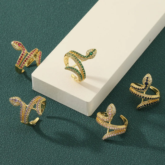 Retro Roman Style Snake Copper Plating Inlay Zircon Open Rings