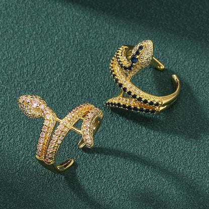 Retro Roman Style Snake Copper Plating Inlay Zircon Open Rings