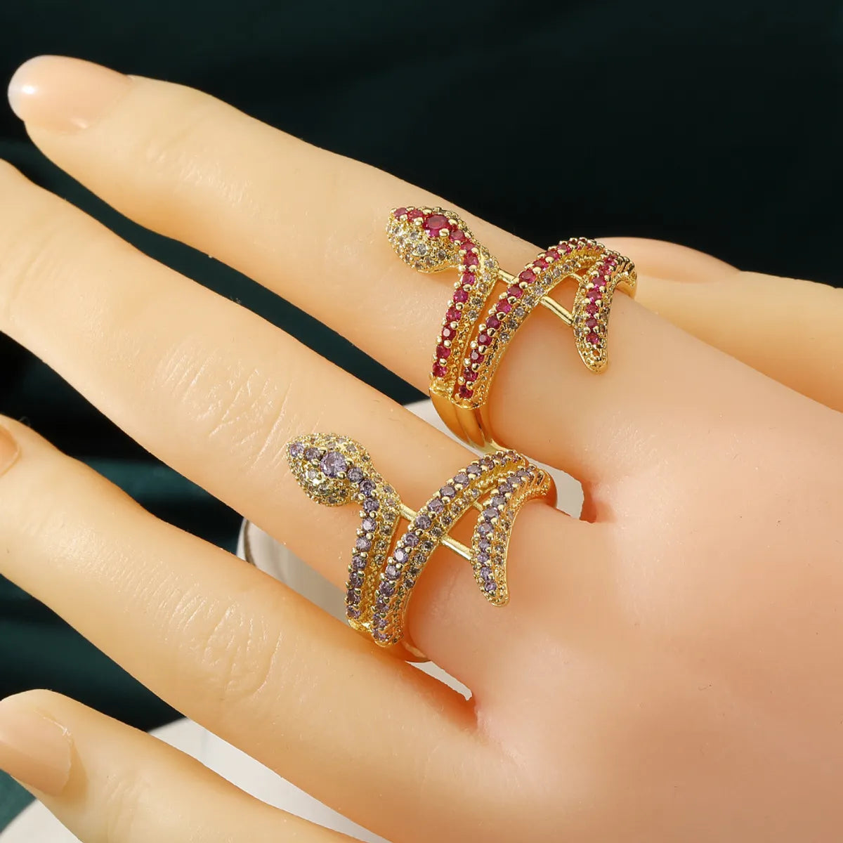 Retro Roman Style Snake Copper Plating Inlay Zircon Open Rings