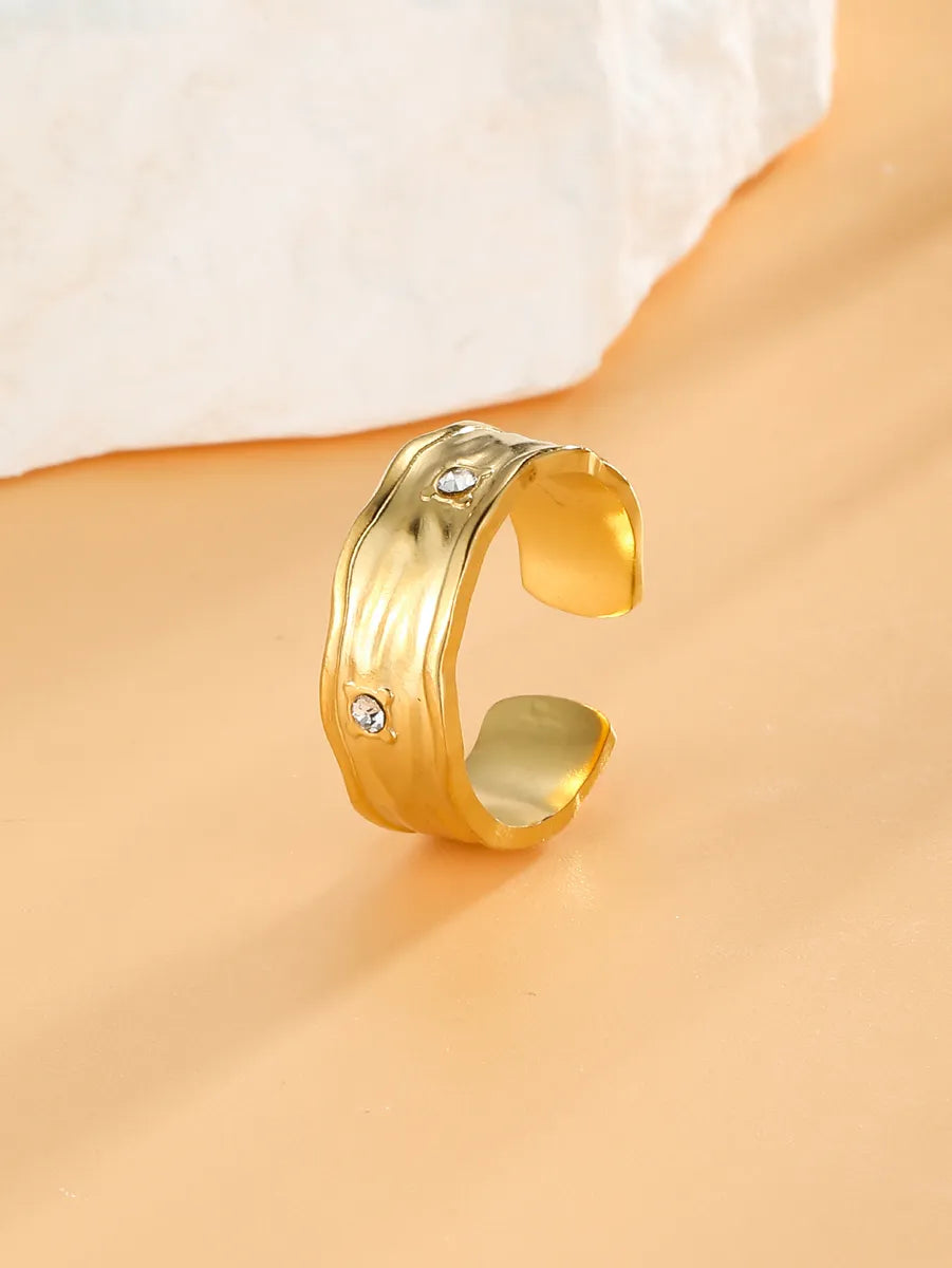 Retro Roman Style Solid Color Stainless Steel Plating 18k Gold Plated Open Rings