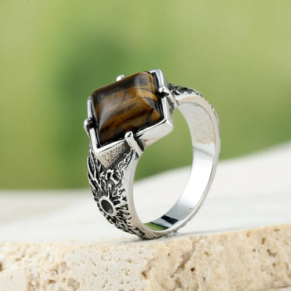 Retro Roman Style Square 316 Stainless Steel  Inlay Artificial Gemstones Turquoise Men'S Rings