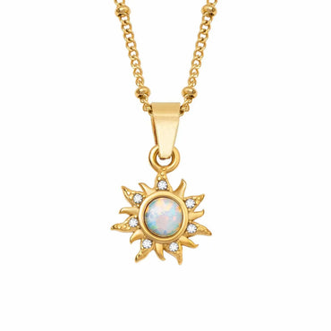 Wholesale Jewelry Retro Roman Style Streetwear Geometric Sun 201 Stainless Steel 304 Stainless Steel Artificial Opal Opal 18K Gold Plated Plating Inlay Pendant Necklace