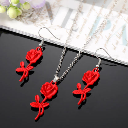 Retro Rose Alloy Stoving Varnish Alloy Women's Earrings Necklace 1 Pair