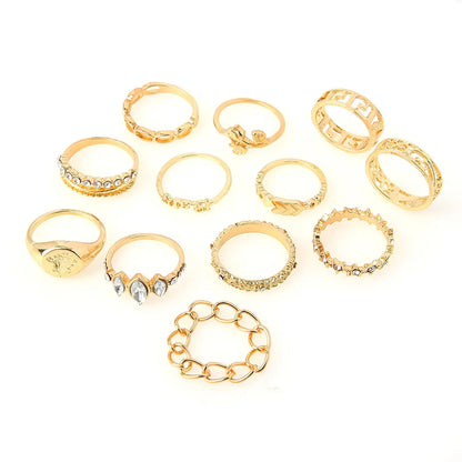 Retro Rose Flower Diamond Eye Geometric 12-piece Set Ring