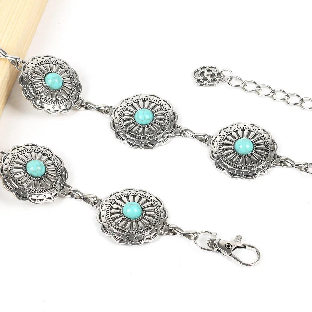 Retro Round Alloy Inlay Gem Women'S Chain Belts