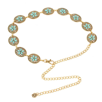 Retro Round Alloy Inlay Gem Women'S Chain Belts