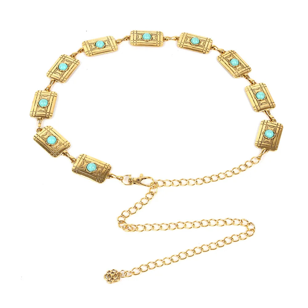 Retro Round Alloy Inlay Gem Women'S Chain Belts