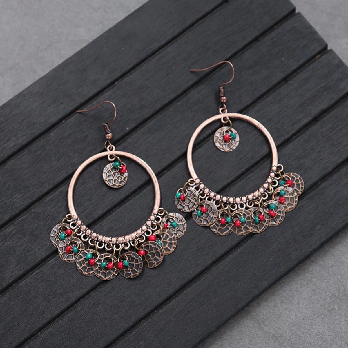 Retro Round Alloy Inlay Turquoise Women's Drop Earrings