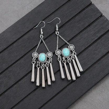 Retro Round Alloy Inlay Turquoise Women's Drop Earrings