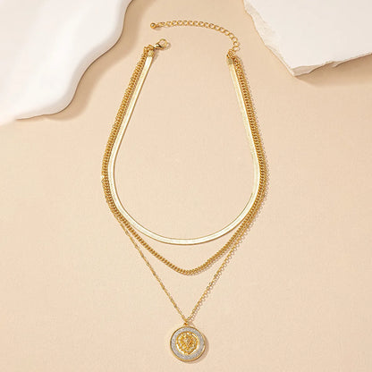 Retro Round Alloy Plating 14k Gold Plated Women's Three Layer Necklace