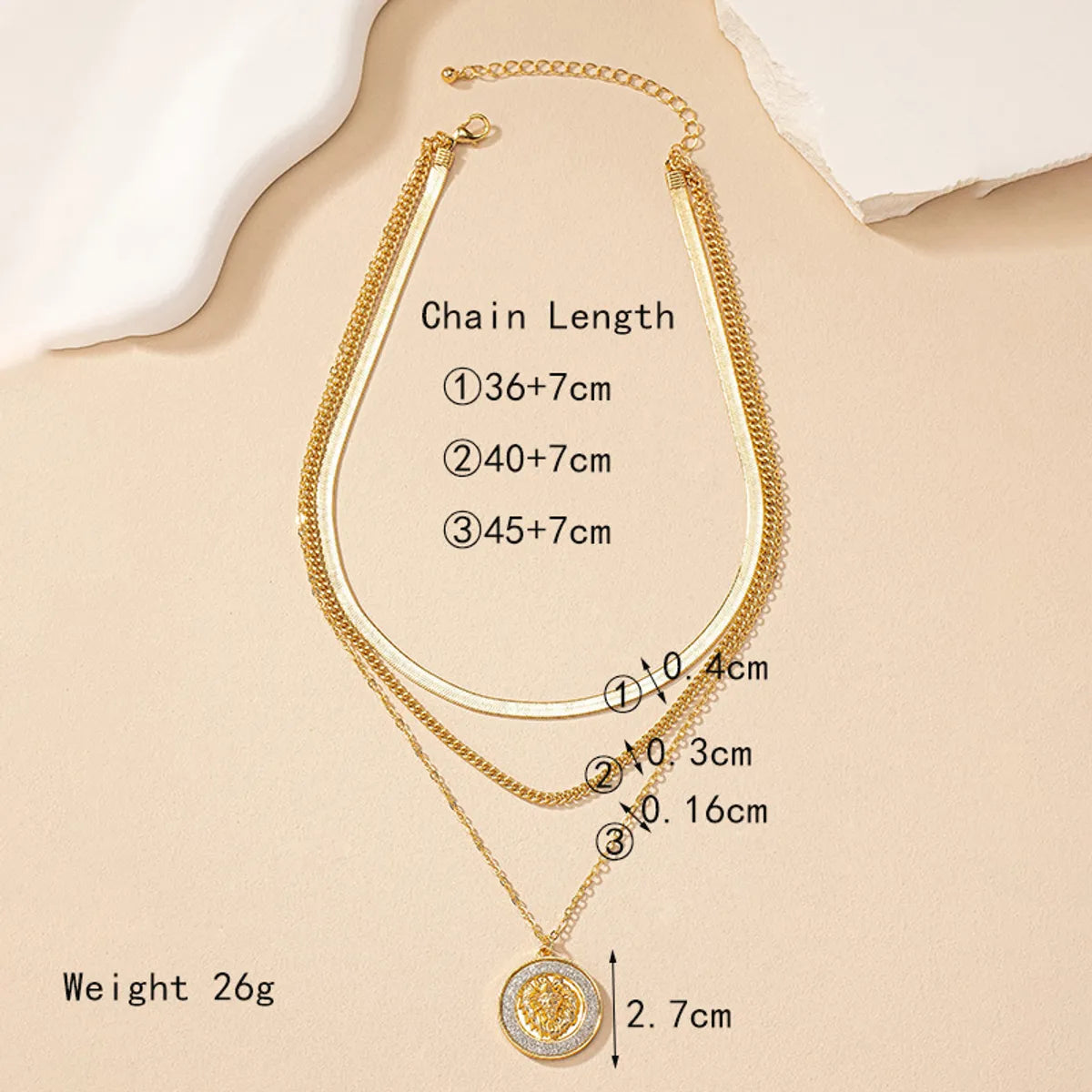 Retro Round Alloy Plating 14k Gold Plated Women's Three Layer Necklace