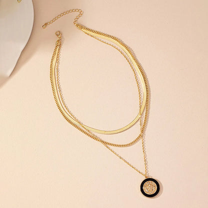 Retro Round Alloy Plating 14k Gold Plated Women's Three Layer Necklace