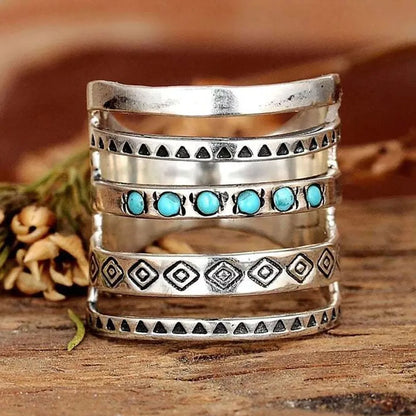 Retro Round Alloy Plating Inlay Turquoise Unisex Rings 1 Piece