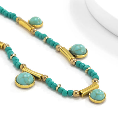 Retro Round Beaded Alloy Turquoise Women'S Necklace