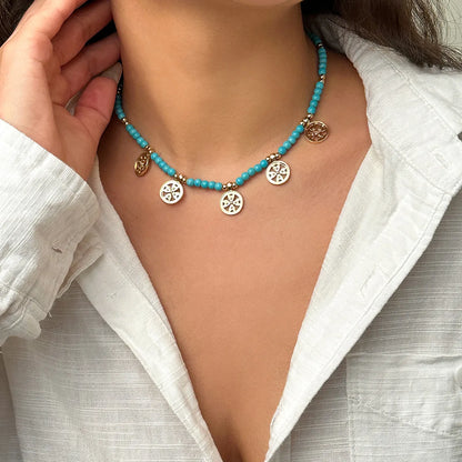 Retro Round Beaded Alloy Turquoise Women'S Necklace