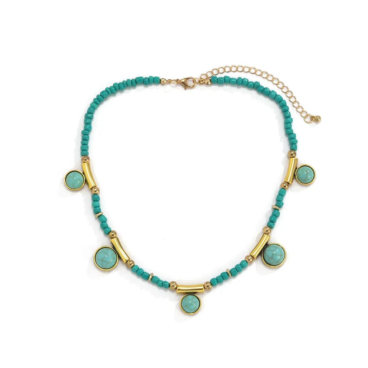 Retro Round Beaded Alloy Turquoise Women'S Necklace