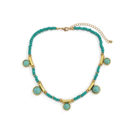 Retro Round Beaded Alloy Turquoise Women'S Necklace