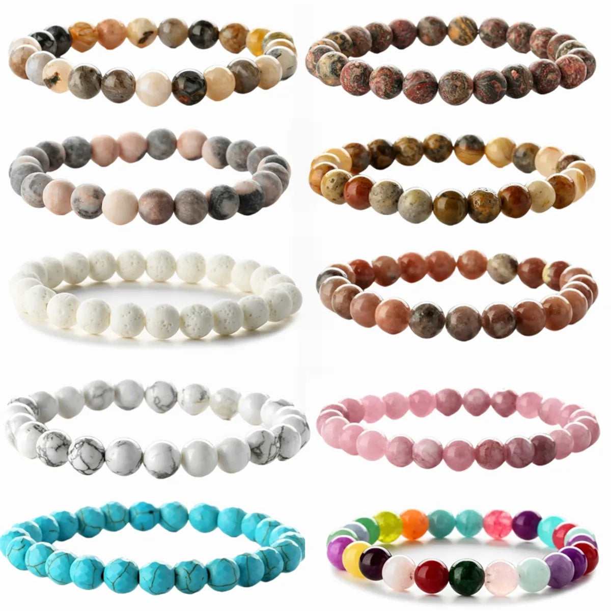 Retro Round Beaded Natural Stone Unisex Bracelets 1 Piece