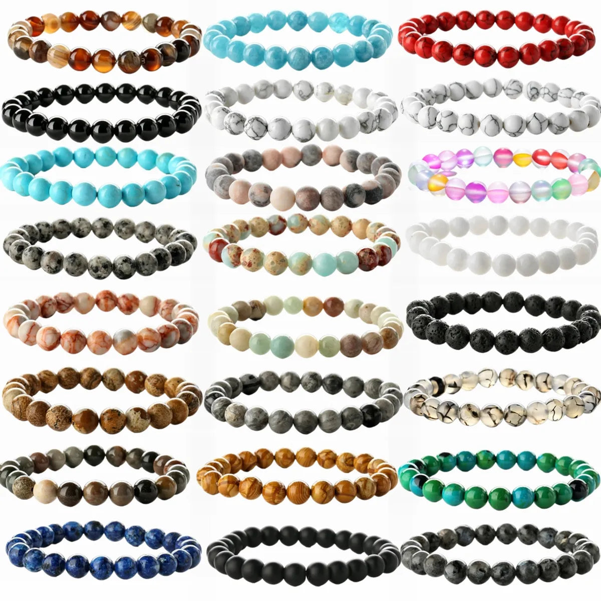 Retro Round Beaded Natural Stone Unisex Bracelets 1 Piece