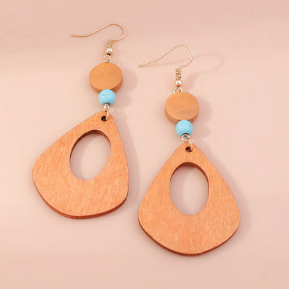 Retro Round Cattle Leopard Alloy Wood Inlay Turquoise Women's Drop Earrings 1 Pair