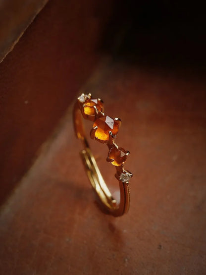 Retro Round Copper Inlay Garnet Rings