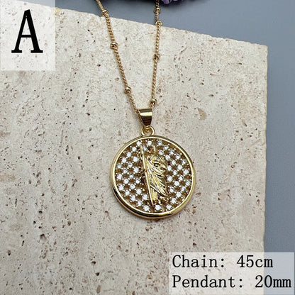 Retro Round Copper Inlay Zircon Pendant Necklace