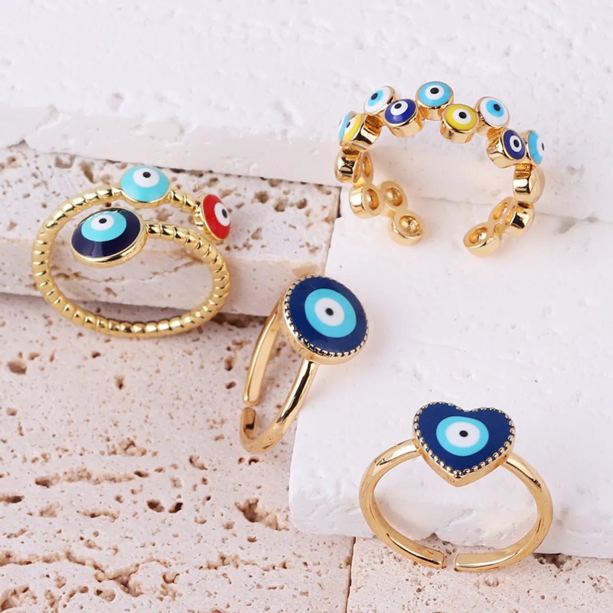 Retro Round Devil's Eye Heart Shape Copper Plating Rings