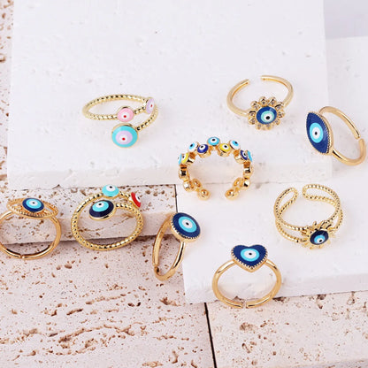 Retro Round Devil's Eye Heart Shape Copper Plating Rings