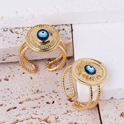 Retro Round Devil's Eye Heart Shape Copper Plating Rings