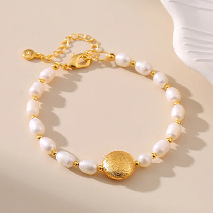 Retro Round Freshwater Pearl Copper Plating Bracelets