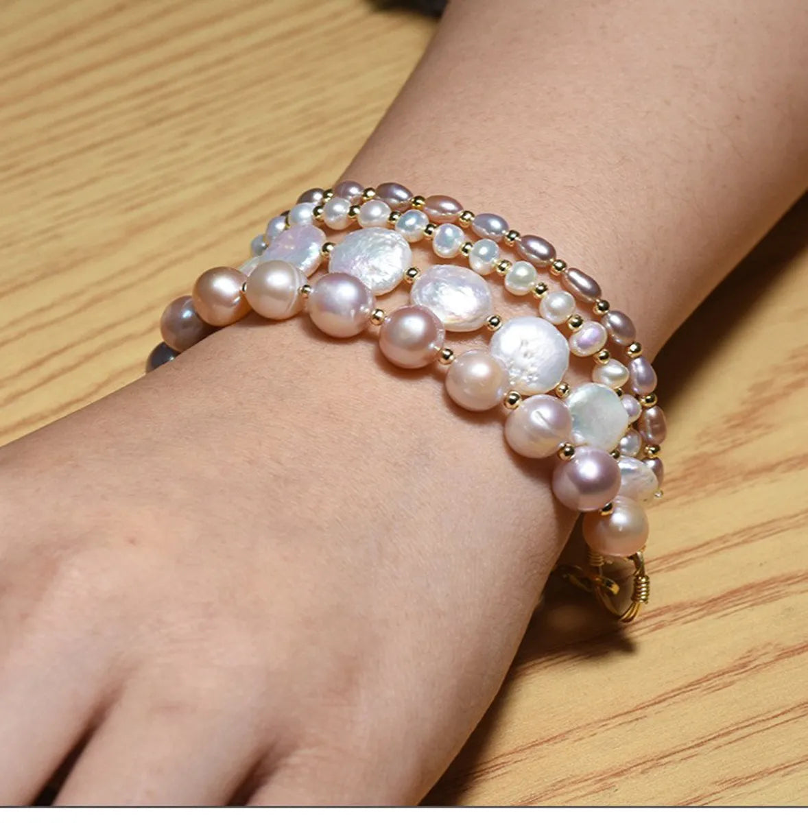 Retro Round Freshwater Pearl Copper Plating Gold Plated Bracelets