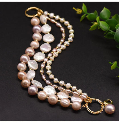 Retro Round Freshwater Pearl Copper Plating Gold Plated Bracelets