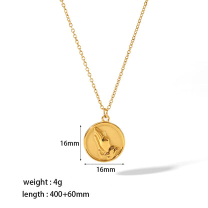 Retro Round Heart Shape Eye Stainless Steel Polishing Plating 18k Gold Plated Pendant Necklace