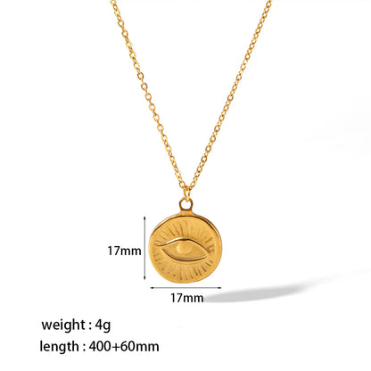 Retro Round Heart Shape Eye Stainless Steel Polishing Plating 18k Gold Plated Pendant Necklace