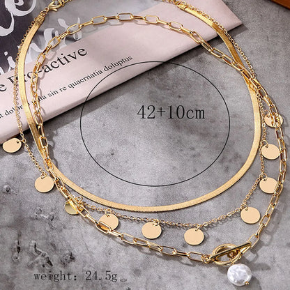 Retro Round Imitation Pearl Alloy Toggle Women's Layered Necklaces