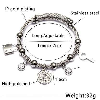 Retro Round Key Lock Titanium Steel Bangle In Bulk