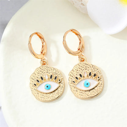 Retro Round Multi-color Devil's Eye Shape Inlaid Zircon Metal Drop Earrings Wholesale