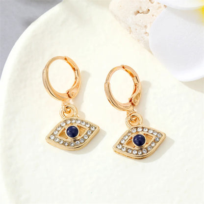 Retro Round Multi-color Devil's Eye Shape Inlaid Zircon Metal Drop Earrings Wholesale