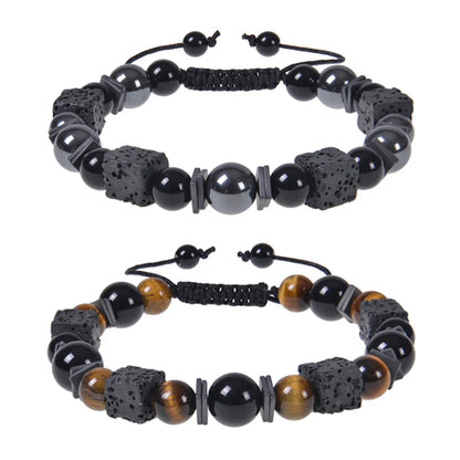 Retro Round Natural Stone Beaded Men'S Bracelets