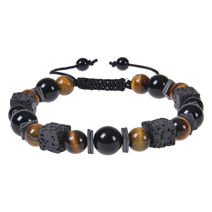 Retro Round Natural Stone Beaded Men'S Bracelets