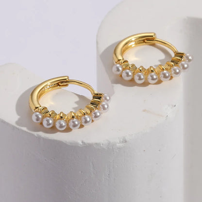 Retro Round Pearl 14k Gold Plated Copper Earrings