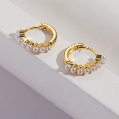 Retro Round Pearl 14k Gold Plated Copper Earrings