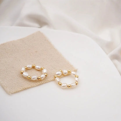 Retro Round Pearl Beaded Rings 1 Piece