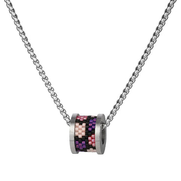 Retro Round Rainbow Titanium Steel Inlay Glass Necklace 1 Piece