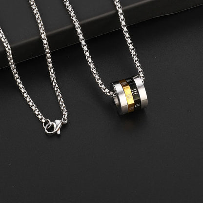 Retro Round Rainbow Titanium Steel Inlay Glass Necklace 1 Piece