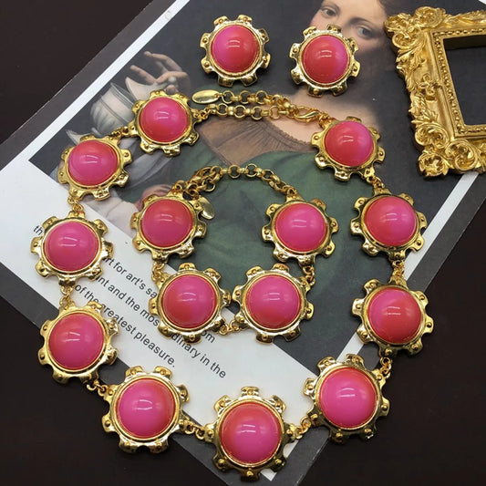 Retro Round Resin Alloy Wholesale Bracelets Earrings Necklace